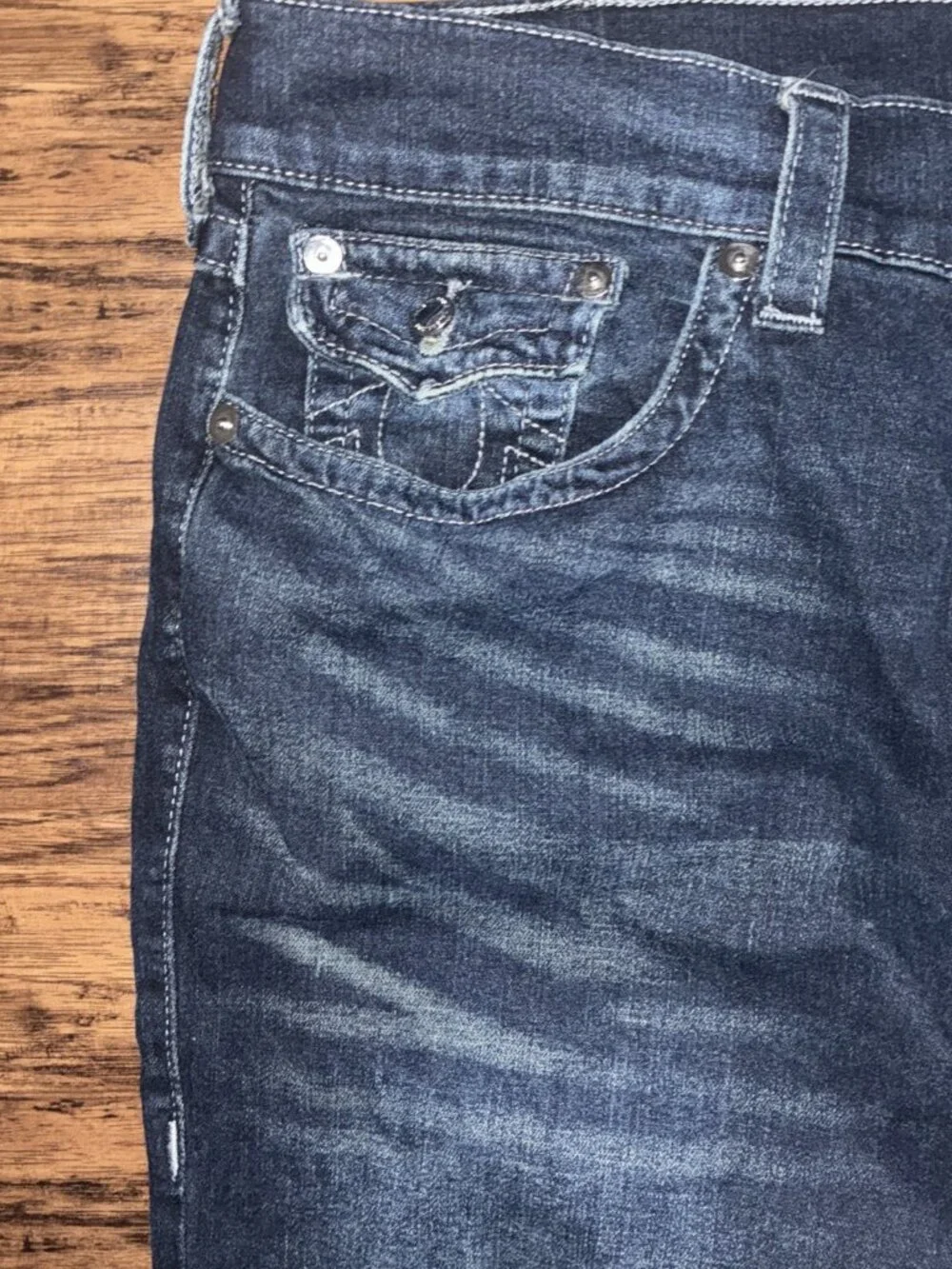 True Religion Men's Sz 40 x32 (MEASURED) Rocco Straight Denim Dark Blue Jeans